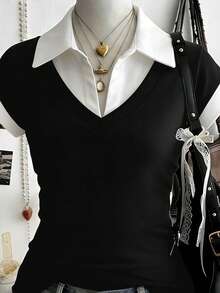 Lalippa 二合一 Polo 衫短袖上衣 T 恤，夏季 - 彩色 - 查看 3