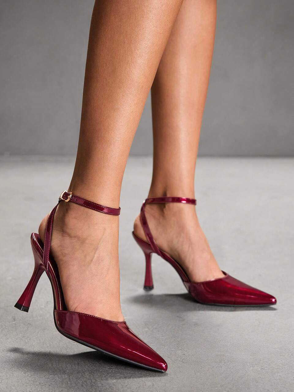 CUCCOO SZL Women Shoes Pointed Thin High Heel Burgundy Ankle Strap Empty Women's High Heel Shoes Simple Temperament Fashion Sexy Party Banquet Women's High Heel Shoes Women's Shoes Spring Shoes