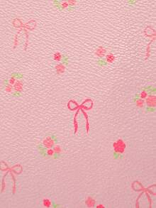 ROMWE Kawaii 两件装新款大容量全身印花设计蝴蝶结和花卉图案装饰设计双手柄手提包，适合工作和通勤，书包，大容量，便携，经典休闲，商务休闲，适合少女、女大学生、白领人士，非常适合工作、返校、初中、高中、大学、度假、时尚拉链手提包。 - 粉色 - 查看 5