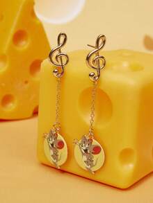 TOM & JERRY X SHEIN 潮流卡通动物元素锌合金印花耳环，可爱音符设计，奢华小众，精致优雅，休闲时尚，适合各种派对、音乐会、节日等场合。 - 金色 - 查看 5