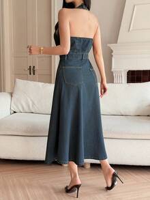 DAZY Đầm denim không tay dáng rộng có túi dành cho nữ, thích hợp cho mùa hè. - Rửa trung bình - Xem 2