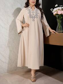 Al Najma Plus Size Women's Turkish Maxi Dress & Arabic Traditional Abaya - Apricot - View 7
