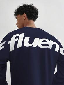 TOKVUE 男士休闲字母印花圆领长袖T恤 - 寶藍色 - 查看 7