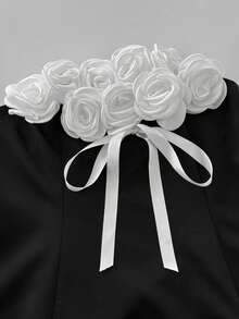 Viva Relle Plus Size Fashion 3D Rose Flower Bow Tie Bandage Cocktail Mini Dress - Black - View 7