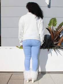 Steph T Funnel Neck Fluffy Knit Long Sleeve Cardigan Classy Cute Sexy Streetwear Fall Autumn Night Out - White - View 2