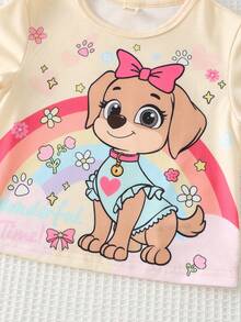 Cozy Pixies 2pcs Baby Girl Animal Print Knit Soft Round Neck Short Sleeve Top And Elastic Waist Pants Set - Multicolor - View 3