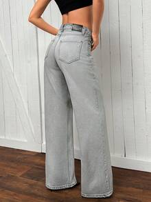 EURMUSE 休闲水洗复古做旧直筒牛仔裤 - 灰色 - 查看 2