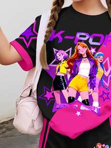 Trở lại trường học, Cô bé hoạt hình, Phong cách thể thao phối màu hồng và đen, Ngôi sao K-Pop, Thư giãn, Không khí mùa xuân, Bộ đồ đôi mẹ con/bạn thân, Bộ 2 món áo tay ngắn và quần short rộng rãi thoải mái cho bé gái tuổi teen mùa hè, Phong cách Hàn Quốc, Lễ hội chào đón năm học mới - trắng - Xem 4