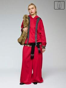 COUREZ 低腰滑板裤/Y2K冬季女装阔腿裤/夏季女装舒适运动套装 - 紅色 - 查看 4