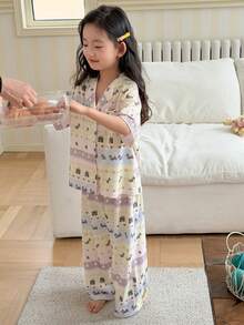 DAZY Young Girl Summer Comfortable All-Over Print Button Front Shirt And Pants Pajama Set - Multicolor - View 3