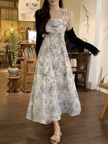 FRIFUL 女士花卉装饰吊带收腰A字连衣裙，度假连衣裙 - 彩色 - 查看 6