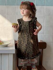 DAZY Toddler Girls' Leopard Print Casual Street Style Denim Dress - Brown - View 4