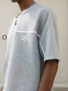 PAVTROS 年轻街头风，缎带设计，哥特字母印花灰色男士T恤套装 - 灰色 - 查看 8