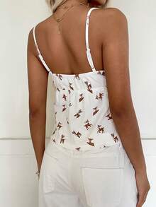 CovetEZ Áo hai dây họa tiết hươu giản dị trang trí viền ren dành cho nữ - trắng - Xem 2