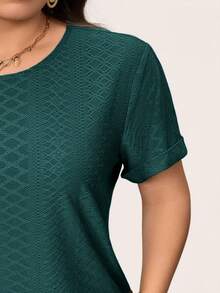 SHEIN LUNE 大码纯色圆领短袖休闲T恤 - 墨綠色 - 查看 9