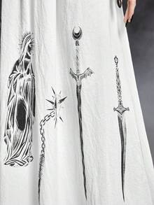 ROMWE Đầm dài in họa tiết búa sao băng, kiếm, dây xích, nĩa theo phong cách Gothic dành cho nữ. - trắng - Xem 5
