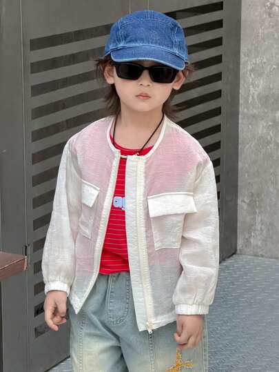 DAZY Chaqueta casual de estilo callejero de moda para niño, con bolsillo con solapa y semi-transparente, para uso diario y en primavera/verano/otoño