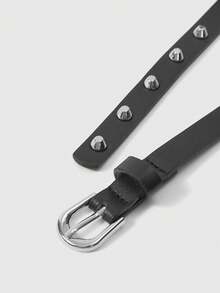 ROMWE Grunge Punk 1pc Punk Metal Buckle Rivet Black Belt, Y2K Goth Double Layer Thin Leather Belt, Very Long, Suitable For Daily Wear Summer, School Fall, Autumn, Halloween - Black - View 13