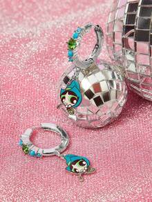 THE POWERPUFF GIRLS X SHEIN 一套锌合金卡通图案水钻耳钉，简约优雅，适合派对、音乐会、节日等场合佩戴。 - 白金 - 查看 8