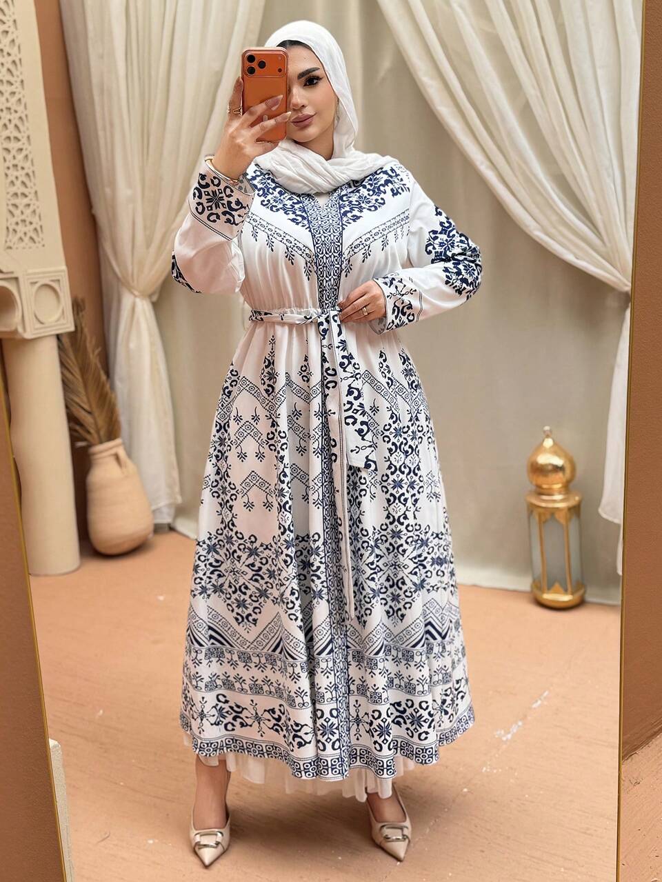 Dazy Plus Floral Retro Print Tie Waist Dress, Elegant Plus Size Women Spring/Summer Sundress Boho Vacation Outfits Women