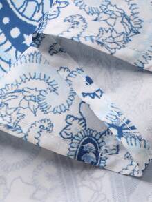 DAZY Đầm maxi thanh lịch màu xanh trắng phối sứ tương phản, thích hợp cho ngày Valentine, đám cưới, tiệc tùng, sự kiện trang trọng, sự kiện thời trang, đi làm, thắt eo, chân váy xòe, tay dài. - Màu xanh lam - Xem 3