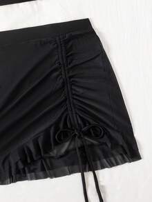 Swim Lushoire Bộ 3 món đồ bơi nữ màu đen trơn, chất liệu dệt kim, có dây buộc phía sau. - màu đen - Xem 8