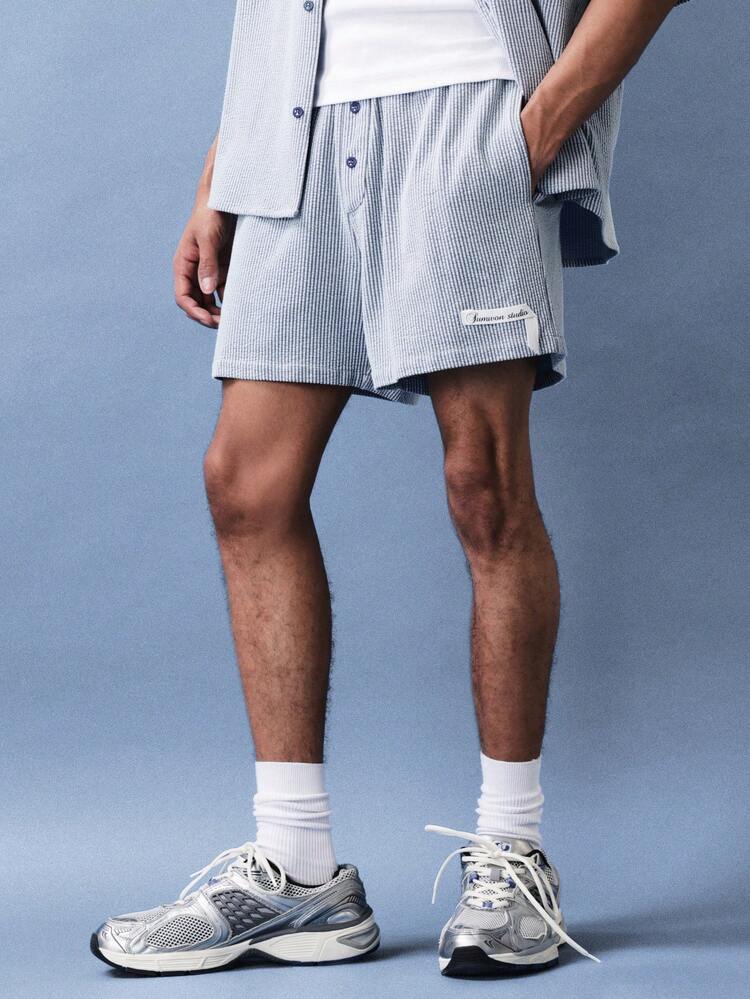 Seersucker Pinstripe Shorts With Button Front