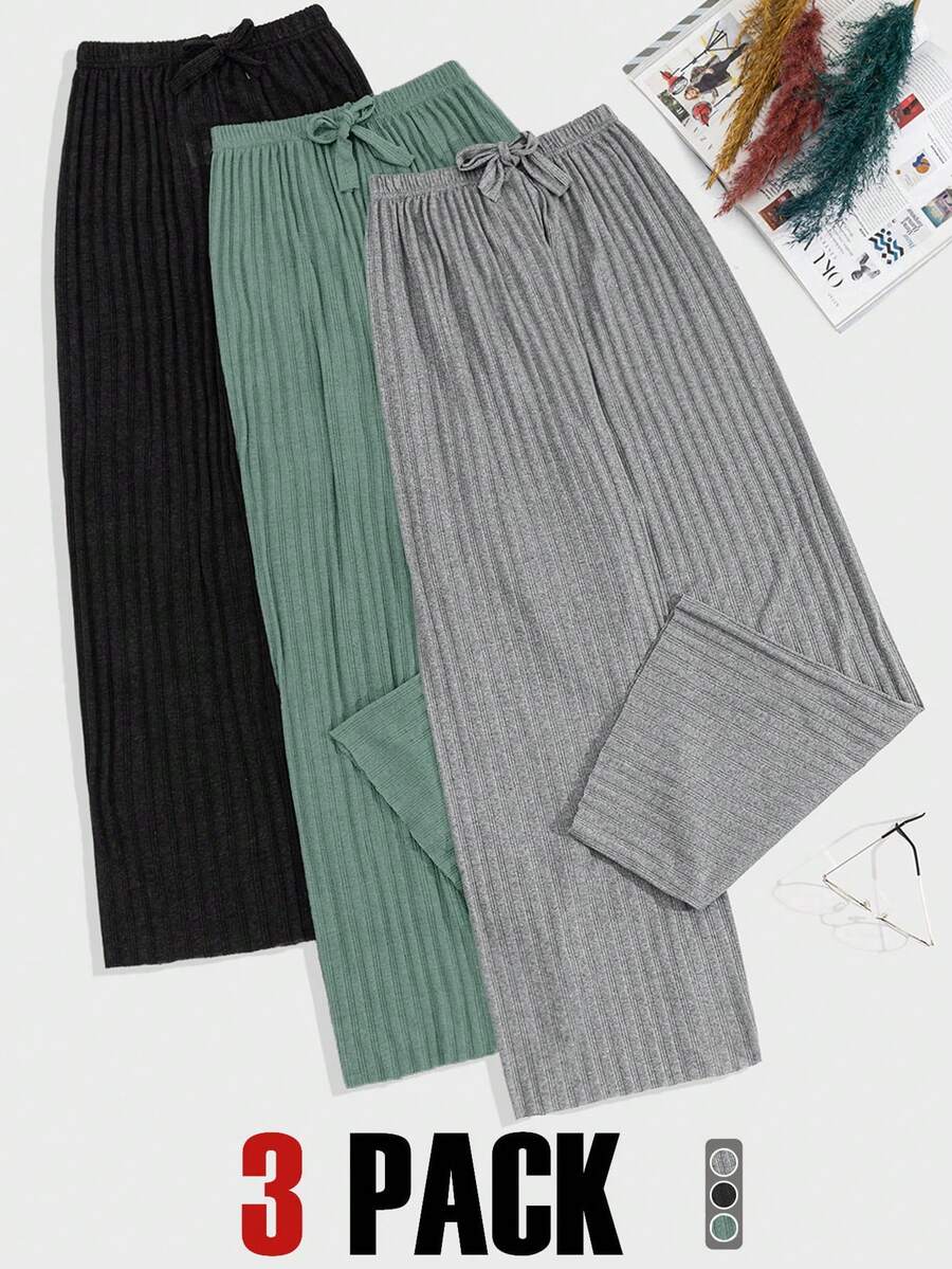 EURMUSE Plus Otton 3 Pcs Solid Knit Pant Set - Multicolor - View 1