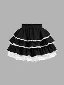 SHEIN Girlism Tween Girl Casual Pleated Skirt, Suitable For Spring/Summer Vacation - Black and White - View 1