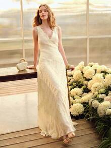 MOTF PREMIUM WOMEN'S LACE WAIST RUFFLE HEM DRESS, SPRING/SUMMER - Apricot - View 7