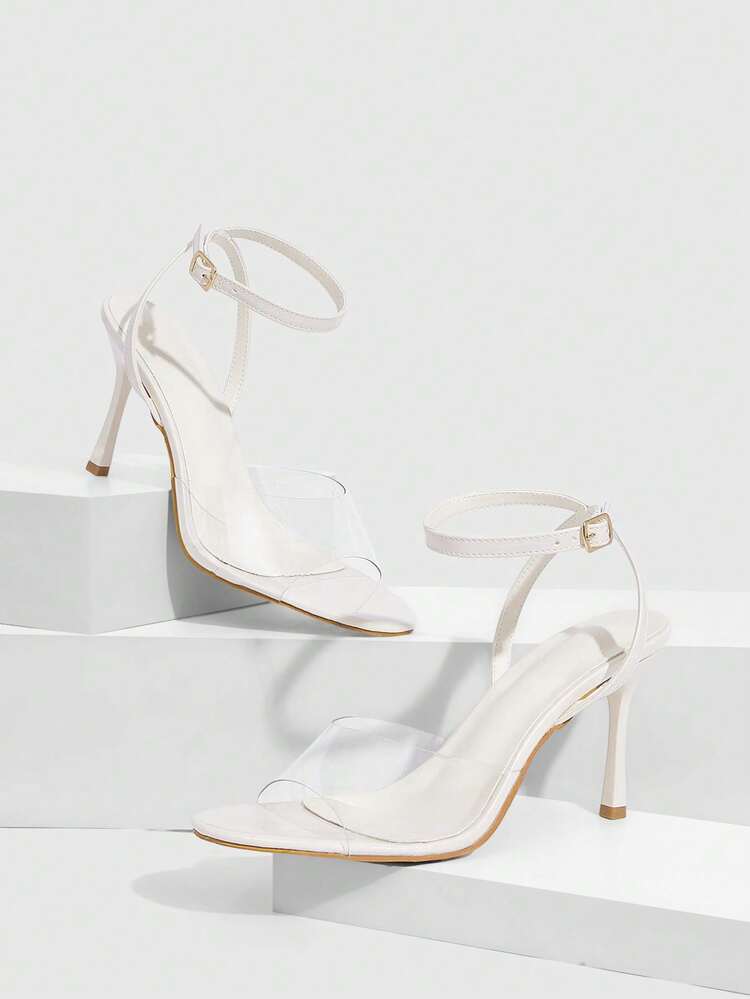 CUCCOO SZL Women Shoes Round Toe Thin High Heel Beige Transparent Film Ankle Strap Women's High Heel Sandals Simple Fashion Sexy Party High Heel Sandals Sandals Prom Heels