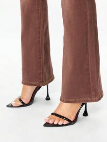 Glitzique 女士时尚尖头黑色装饰透明迷人派对高跟凉鞋，适合户外穿着 - 黑色 - 查看 4