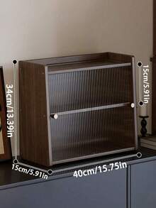 Caja de almacenamiento de cocina sin agujeros con puerta corrediza de acrílico. Estilo retro, ideal para almacenar artículos pequeños y cristalería. Perfecto para usar en el mostrador. Diseño trapezoidal, fácil de instalar - Nuez - Ver 11
