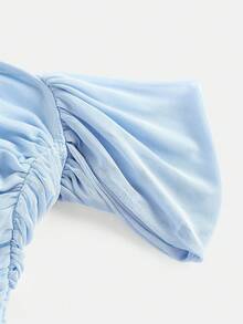 Girlism 少女优雅露肩修身迷你针织连衣裙，浅蓝色休闲连衣裙，适合休闲、用餐、派对、活动等场合。 - 淺藍色 - 查看 4