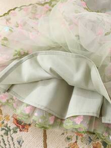 Cozy Pixies Baby Girl Floral Print Round Neck Puff Sleeve Waist Cinched Dress - Multicolor - View 5