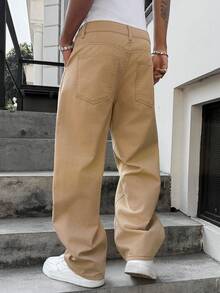 Manfinity EMRG Quần jeans nam cao cấp dáng rộng ống loe màu mơ bạc màu, kiểu dáng rách nhẹ. - Màu be - Xem 2