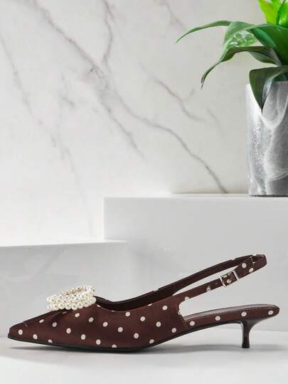 SHUZIA Women's Fashionable Sexy Pointy Toe Kitten Heel Polka Dot Sling-Back Pumps