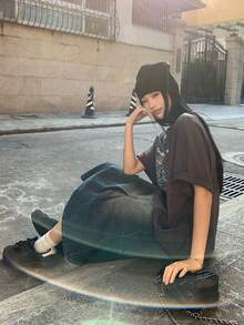 DAZY 女士极简印花圆领短袖T恤 - 灰色 - 查看 1