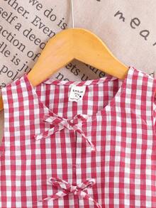 Emery Rose Kids Emery Rose Kids 两件套少女格子圆领修身休闲上衣和宽松休闲裤套装 - 玫紅色 - 查看 5