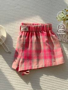 CovetEZ Women's Letter Printed Elastic Waist Patch Casual Shorts, Non-Stretch - Pink - View 1