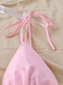 Everyssa Đầm nữ màu trơn cổ chữ V, không tay, buộc dây, có bèo nhún ở gấu váy. - Hồng - Xem 6