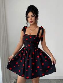Rafferiza 女士浪漫情人节爱心印花可爱吊带A字短裙 - 紅色 - 查看 5