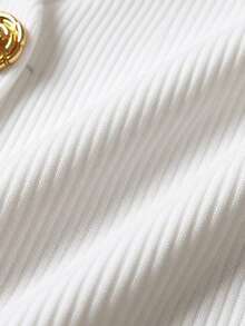 Franclia 女士优雅休闲白色V领开襟玫瑰花形金属纽扣短袖沙滩休闲T恤，夏季适合日常穿着/新年/商务场合/通勤/休闲度假 - 白色 - 查看 4