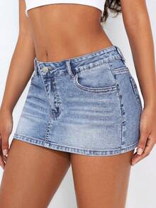 Flirla Jupe en jean mini élastique sexy et moulante de style cowgirl Y2K, printemps pour femmes grande taille - Jean clair - Voir 7
