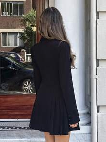 女士秋季办公室通勤翻领双排扣黑色西装裙 - 黑色 - 查看 2