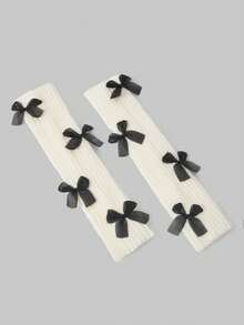 ROMWE Kawaii 1 Pair Fashion Casual Y2k Bowknot Fingerless Gloves Arm Warmer Glove, Jk Knitted Fingerless Gloves For Night Out, Party Halloween Cold Gloves Y2k Valentine's Day Valentines - Multicolor - View 10