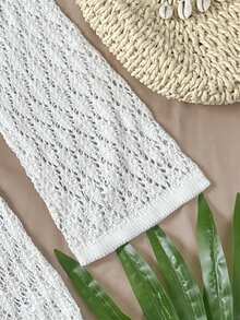 SHEIN 少女白色镂空露肩修身沙滩罩衫，百搭度假必备单品 - 白色 - 查看 5