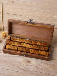42pcs Retro Wooden Alphabet & Number Decorative Stamp Set For Scrapbooking & Journaling, Wood Plastic Composites In Single Box - Brown - View 8