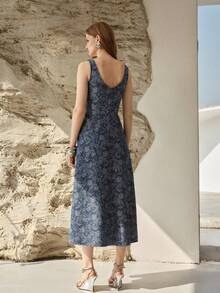 MOTF PREMIUM 提花纹理收腰牛仔连衣裙 - 藍色 - 查看 3