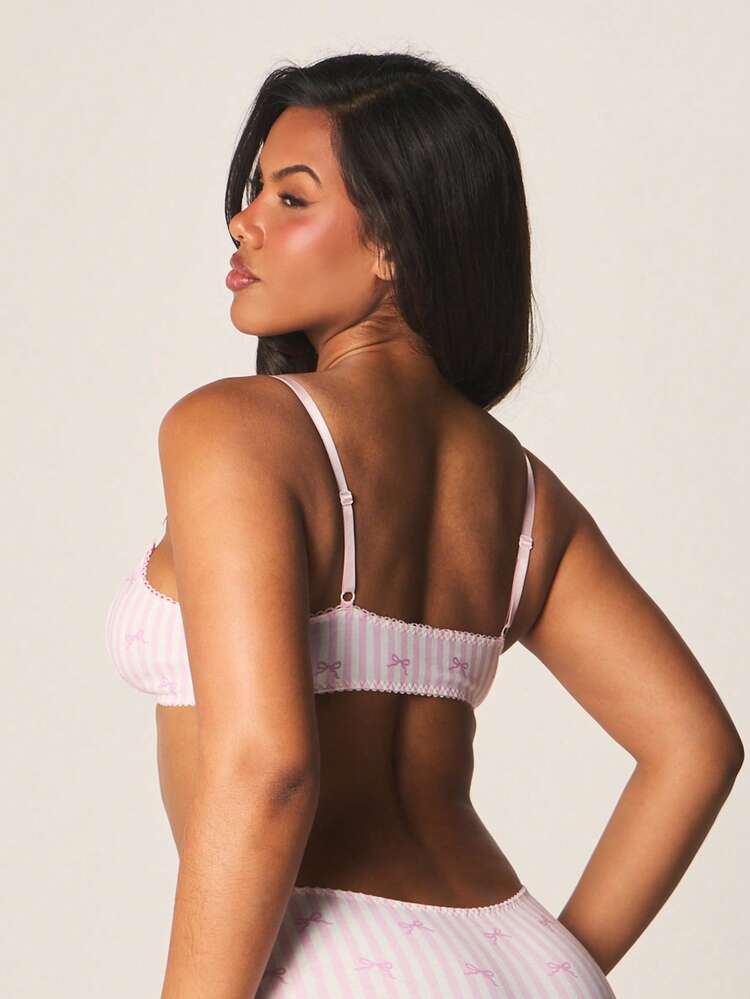 MISSGUIDED Pretty Bow Print Bralette And Shorts Set With Elastic Trim And Comfort Fit For Lounge And Sleepwear